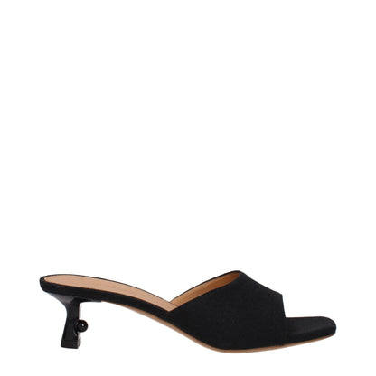 Off White Black Linen Flat Sandals