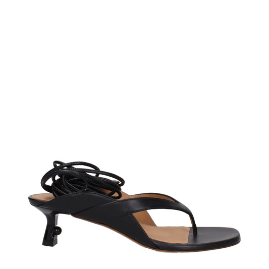 Off White Black Leather Flip Flop Sandals