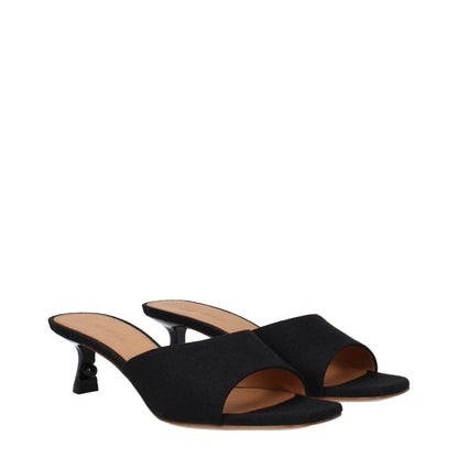 Off White Black Linen Flat Sandals