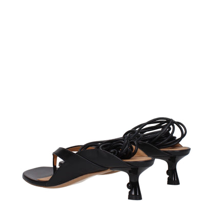 Off White Black Leather Flip Flop Sandals