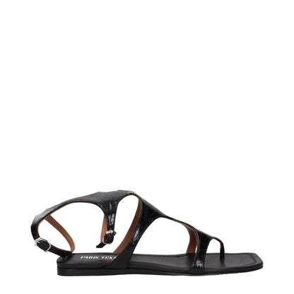 Paris Texas Black Leather Flip Flop Sandals