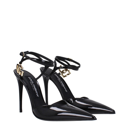 Dolce &amp; Gabbana Black Leather Stiletto Heels Sandals