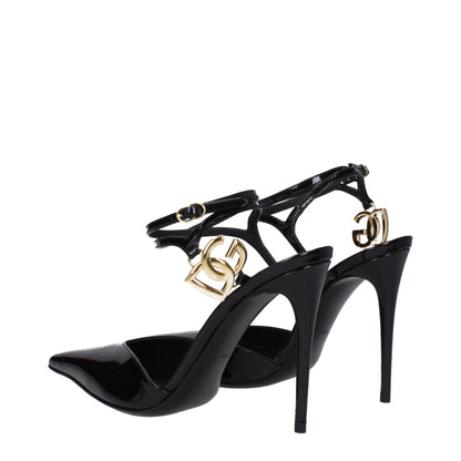 Dolce &amp; Gabbana Black Leather Stiletto Heels Sandals