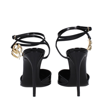 Dolce &amp; Gabbana Black Leather Stiletto Heels Sandals