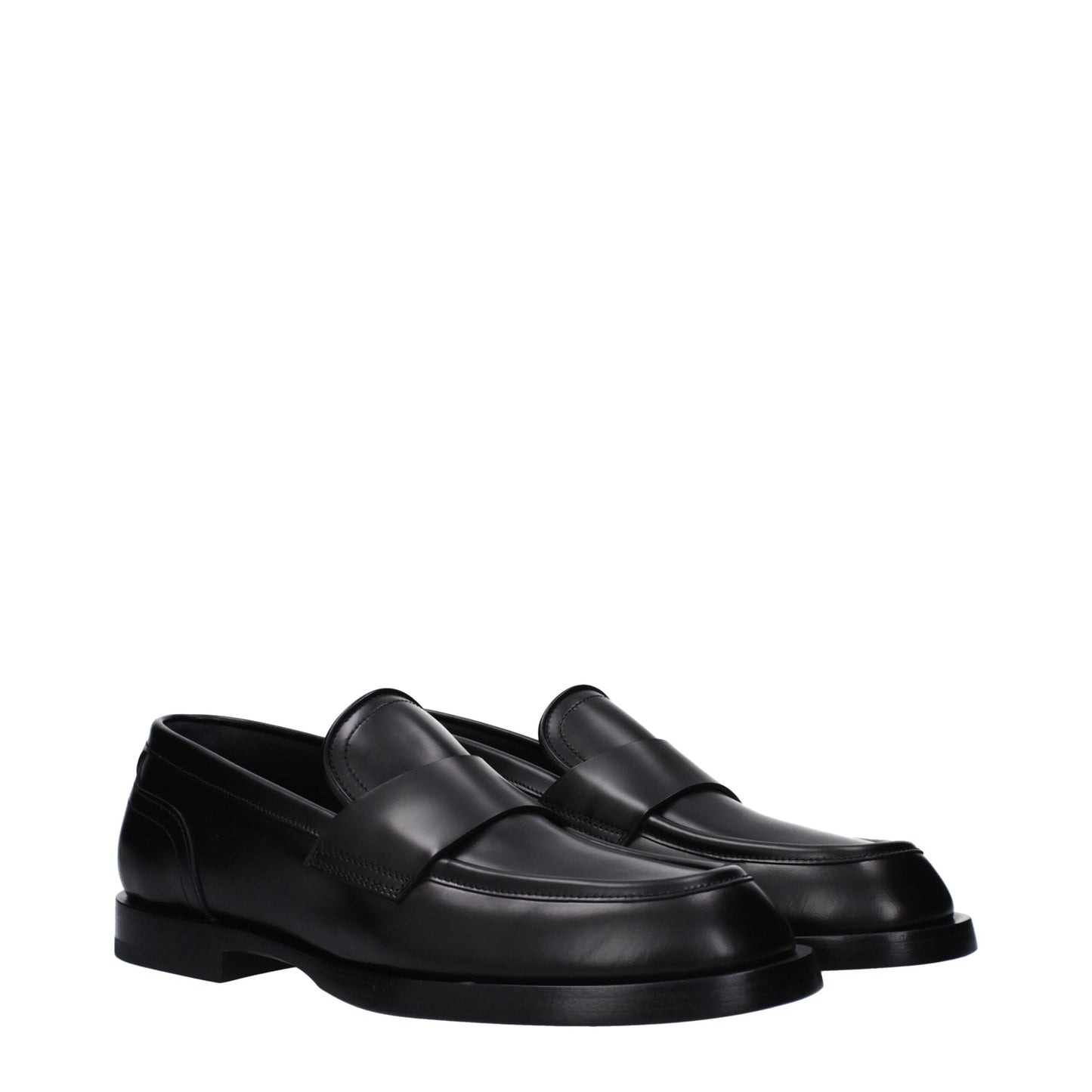 Dolce &amp; Gabbana Black Leather Slip-On Loafers