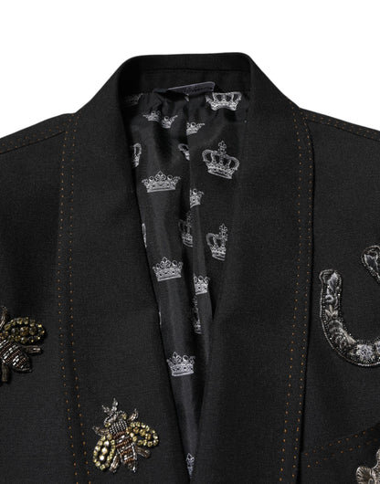 Dolce &amp; Gabbana Black Bee Crown Embellished Suit Coat Blazer