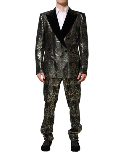 Dolce &amp; Gabbana Metallic Floral Jacquard Silk 2 Piece Suit