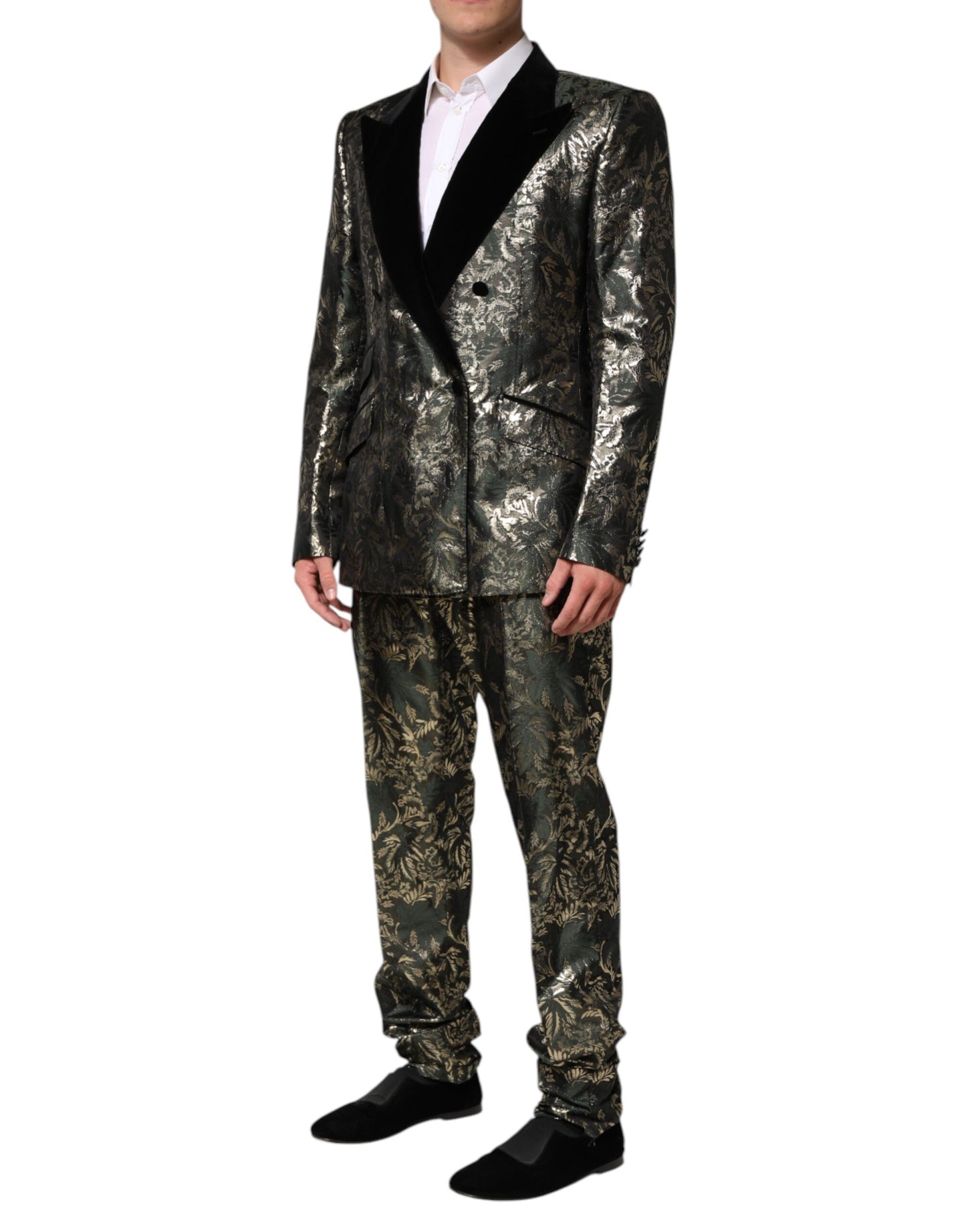 Dolce &amp; Gabbana Metallic Floral Jacquard Silk 2 Piece Suit