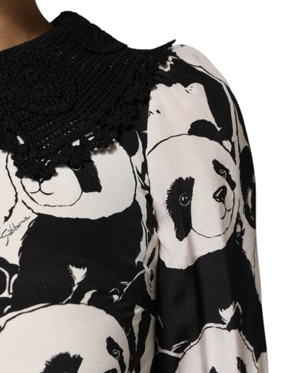 Dolce &amp; Gabbana White Black Panda Print Flared Midi Dress