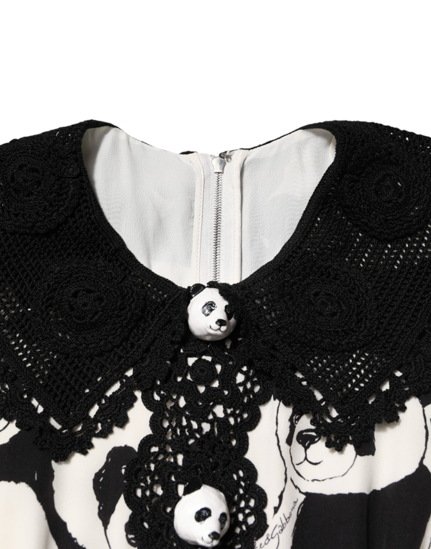 Dolce &amp; Gabbana White Black Panda Print Flared Midi Dress