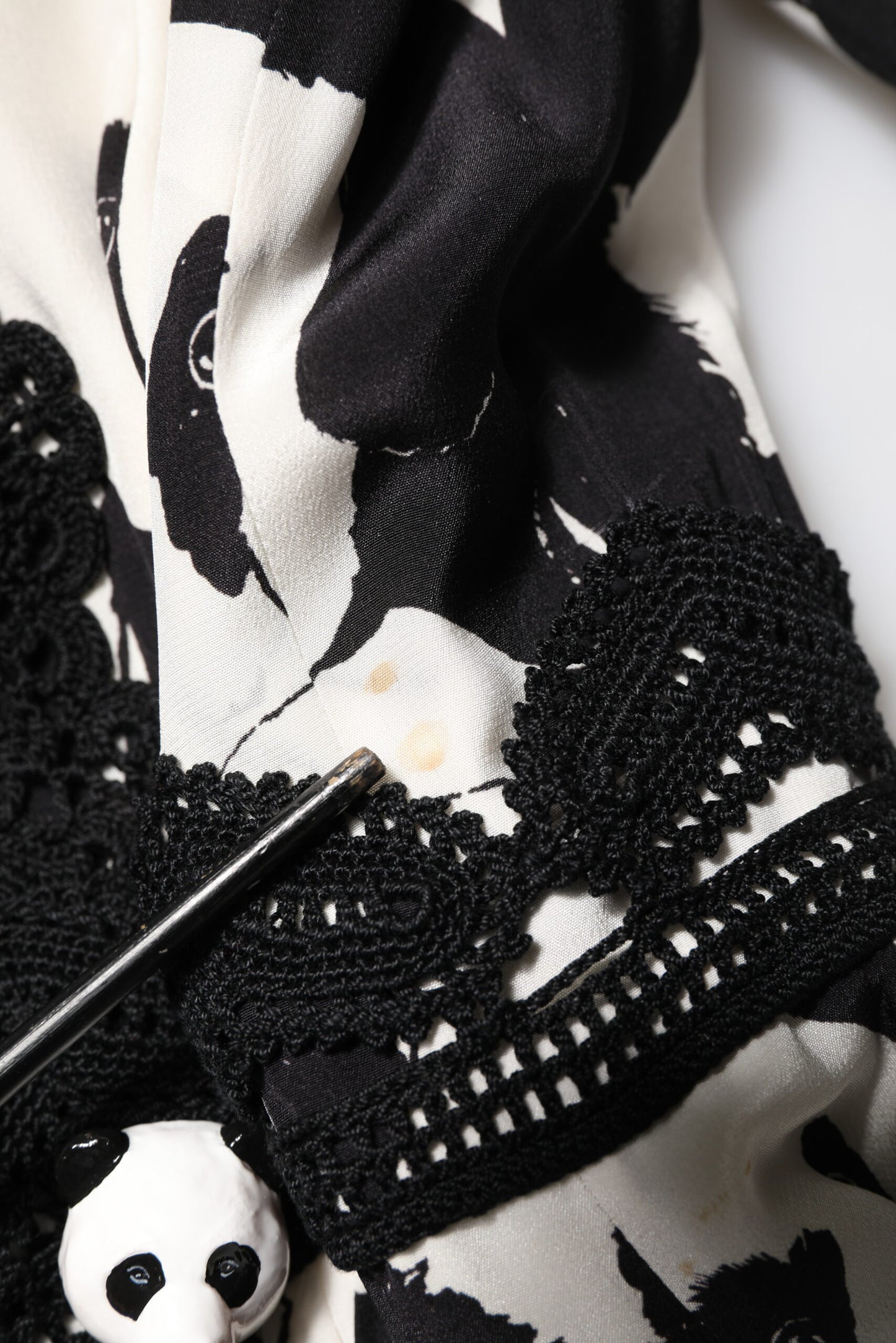 Dolce &amp; Gabbana White Black Panda Print Flared Midi Dress