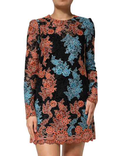 Dolce &amp; Gabbana Multicolor Floral Embroidery Shift Mini Dress