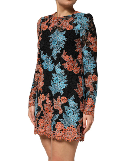 Dolce &amp; Gabbana Multicolor Floral Embroidery Shift Mini Dress