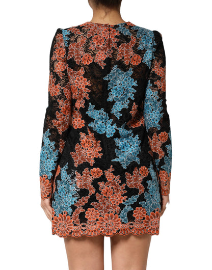 Dolce &amp; Gabbana Multicolor Floral Embroidery Shift Mini Dress