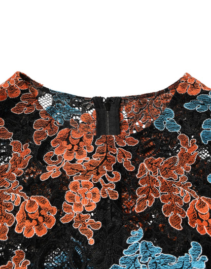 Dolce &amp; Gabbana Multicolor Floral Embroidery Shift Mini Dress