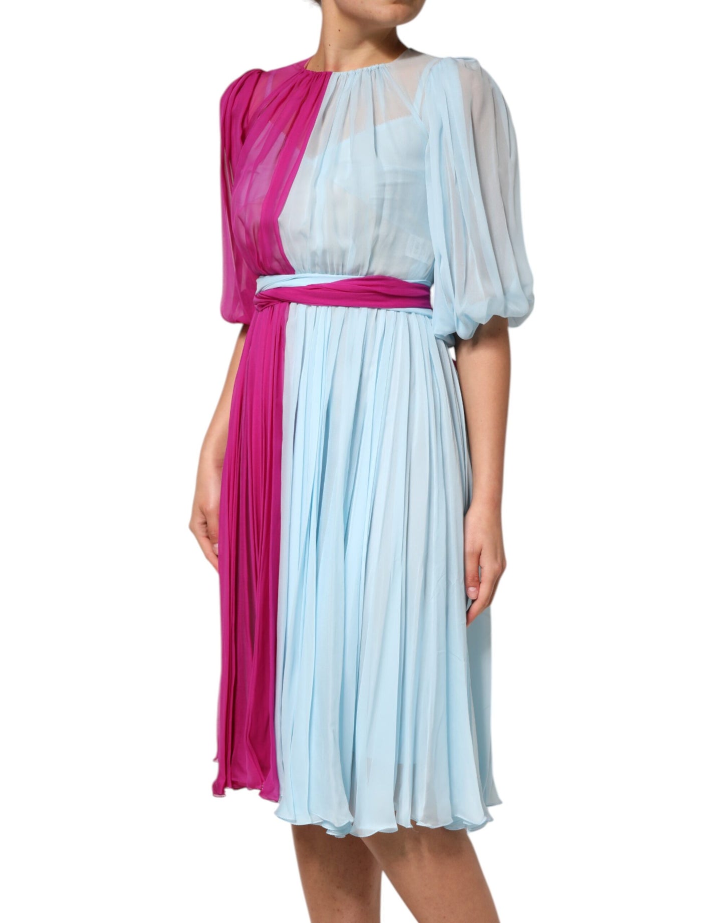 Dolce &amp; Gabbana Fuchsia Light Blue Silk Two Tone Midi Dress