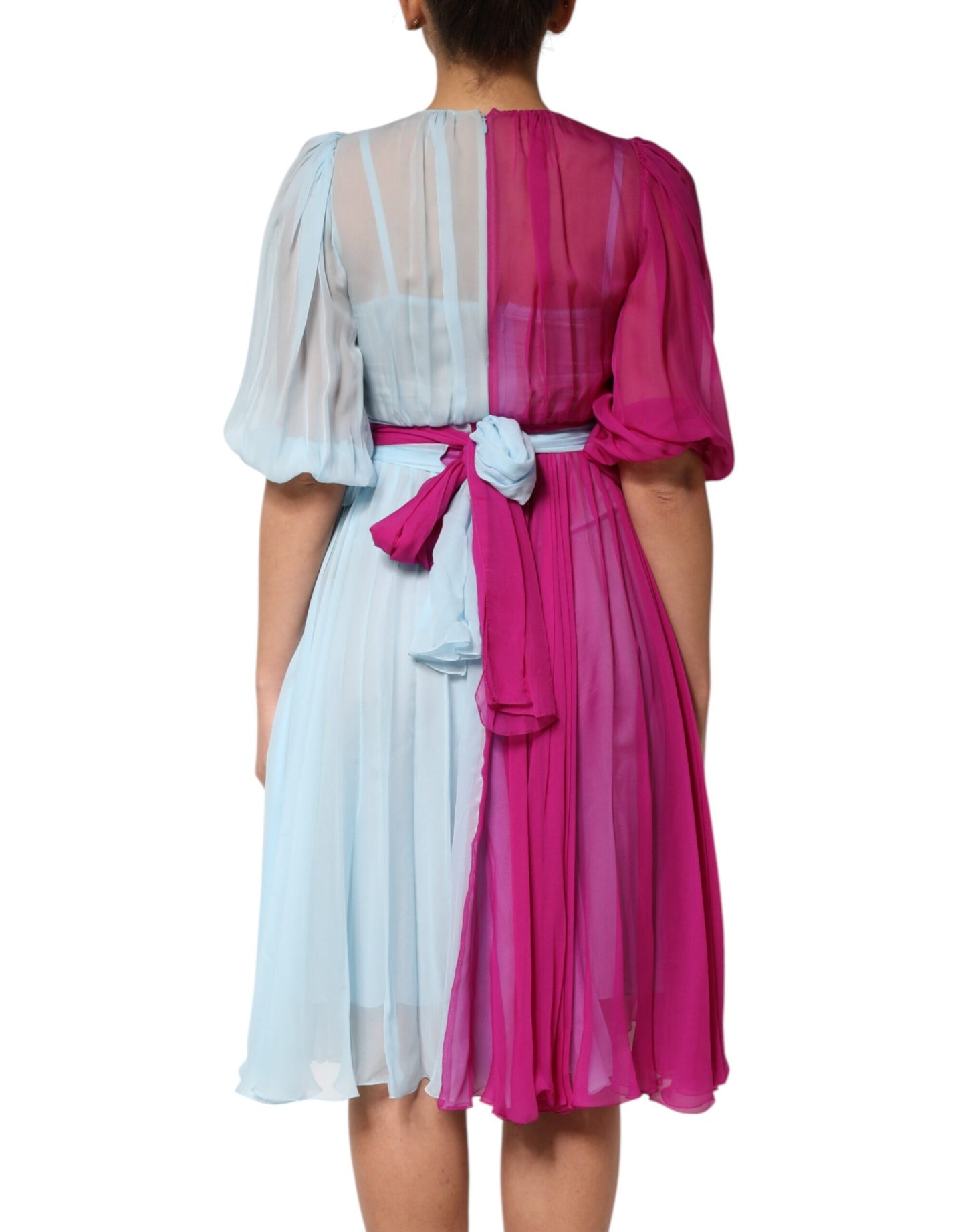 Dolce &amp; Gabbana Fuchsia Light Blue Silk Two Tone Midi Dress