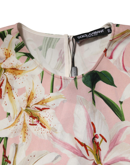 Dolce &amp; Gabbana Pink Lily Printed Round Neck Blouse Top
