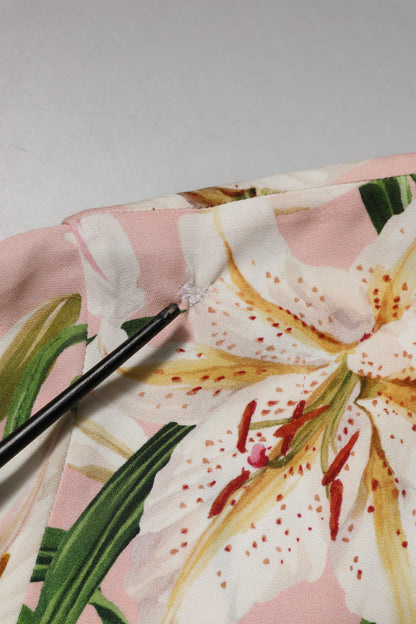 Dolce &amp; Gabbana Pink Lily Printed Round Neck Blouse Top