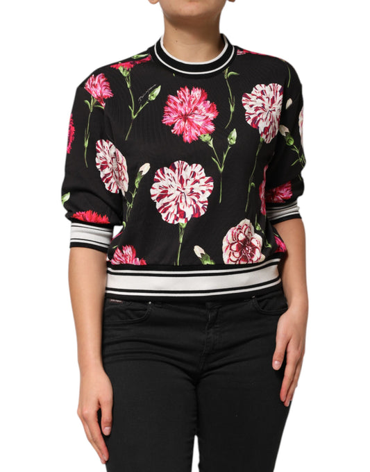 Dolce &amp; Gabbana Black Floral Print Cotton Short Sleeves Top