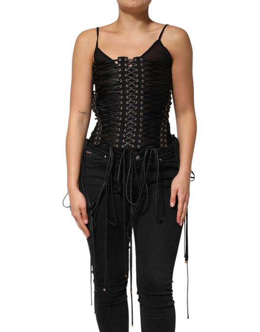 Dolce &amp; Gabbana Black Eyelet Embellished Corset Style Top
