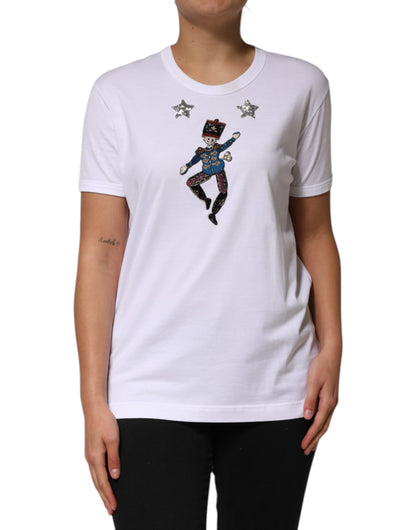 Dolce &amp; Gabbana White Cotton Sequin Embellished Top T-shirt