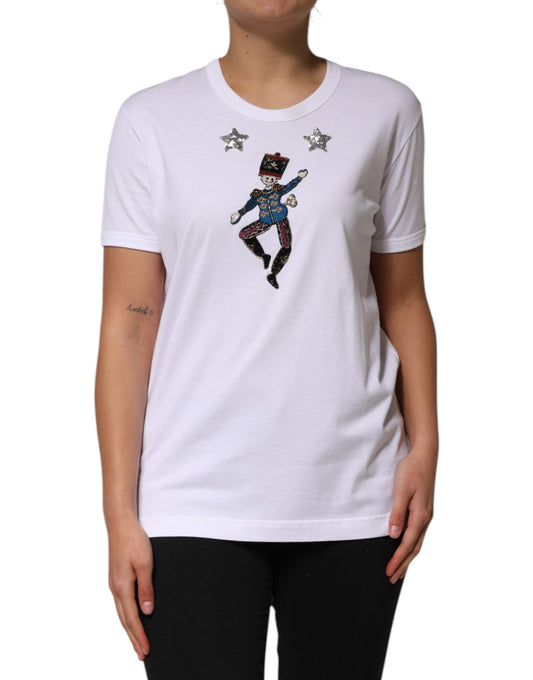 Dolce &amp; Gabbana White Cotton Sequin Embellished Top T-shirt