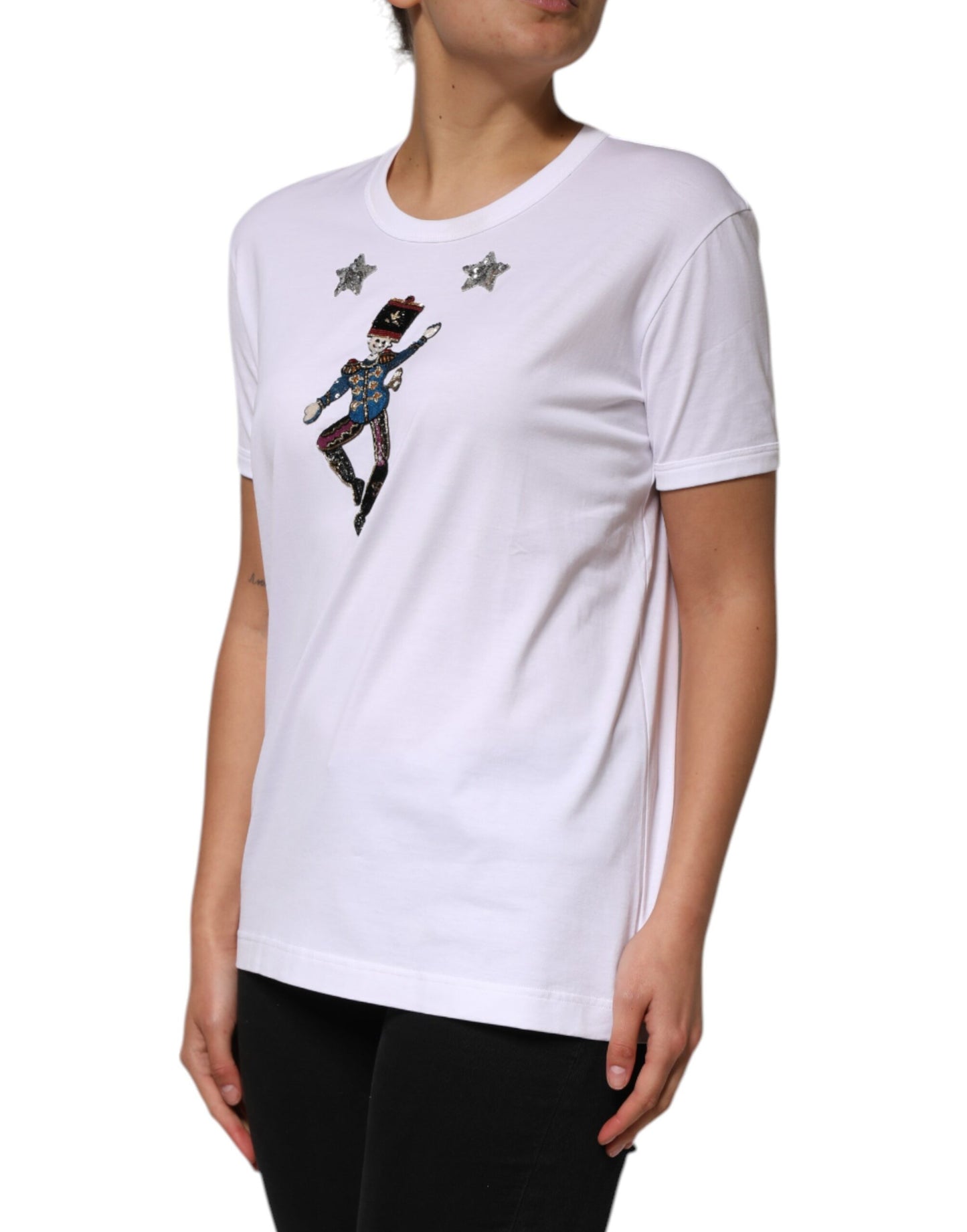 Dolce &amp; Gabbana White Cotton Sequin Embellished Top T-shirt
