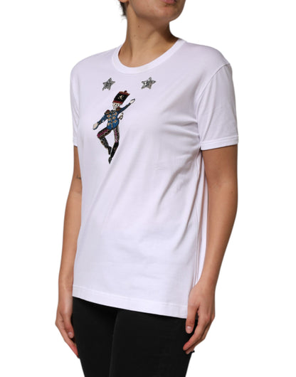 Dolce &amp; Gabbana White Cotton Sequin Embellished Top T-shirt