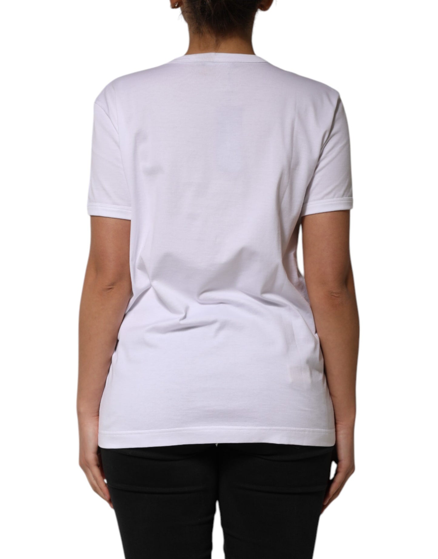 Dolce &amp; Gabbana White Cotton Sequin Embellished Top T-shirt