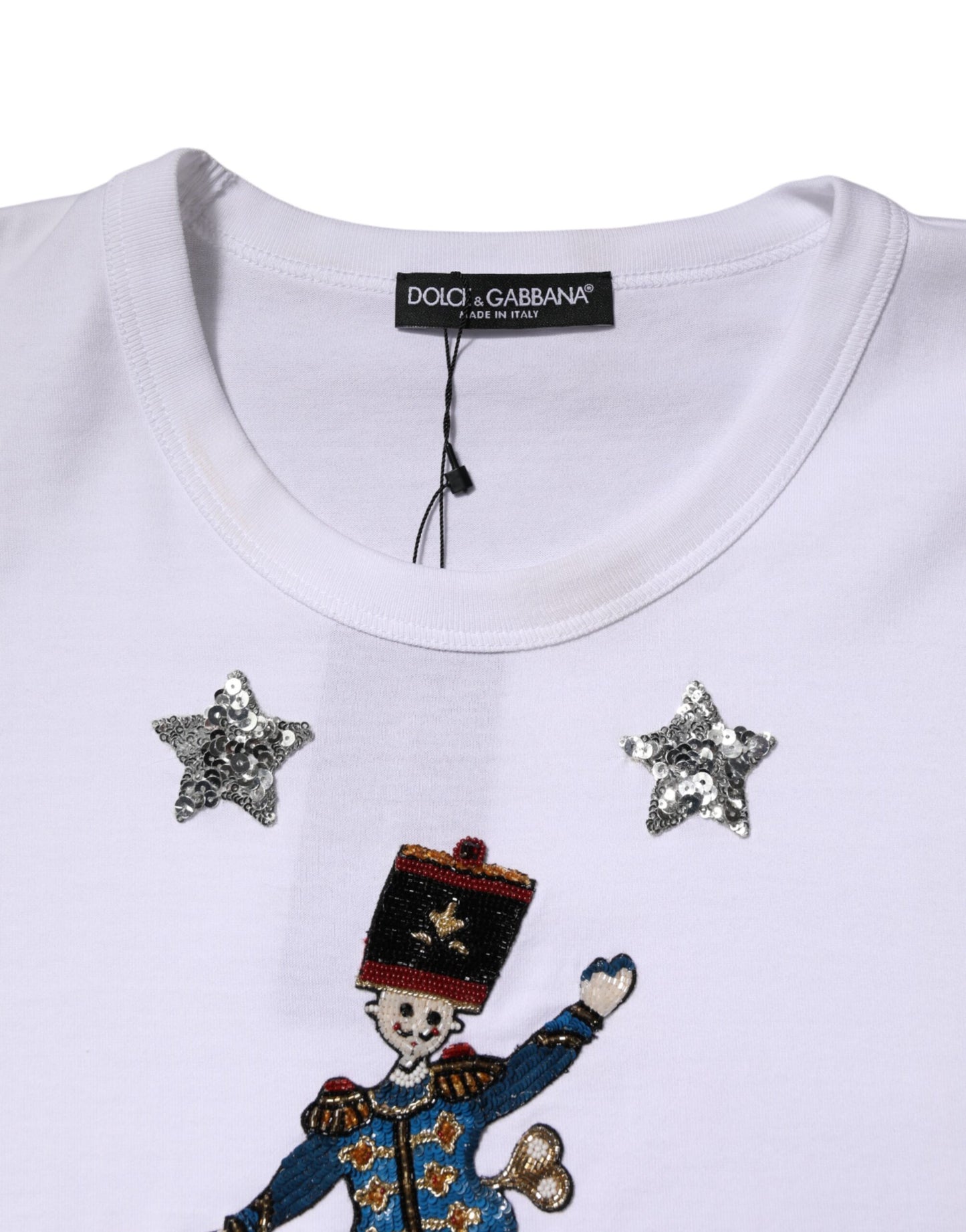 Dolce &amp; Gabbana White Cotton Sequin Embellished Top T-shirt