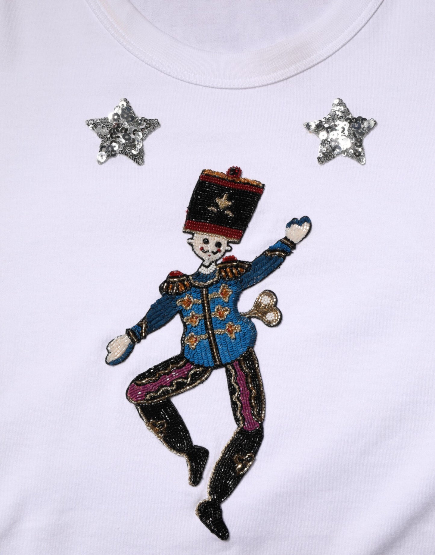 Dolce &amp; Gabbana White Cotton Sequin Embellished Top T-shirt