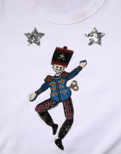 Dolce &amp; Gabbana White Cotton Sequin Embellished Top T-shirt