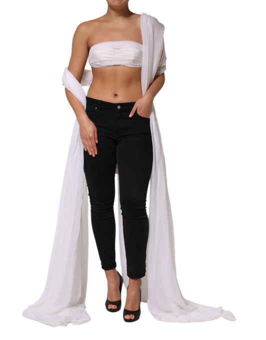 Dolce &amp; Gabbana White Bustier Corset Cropped Chiffon Top