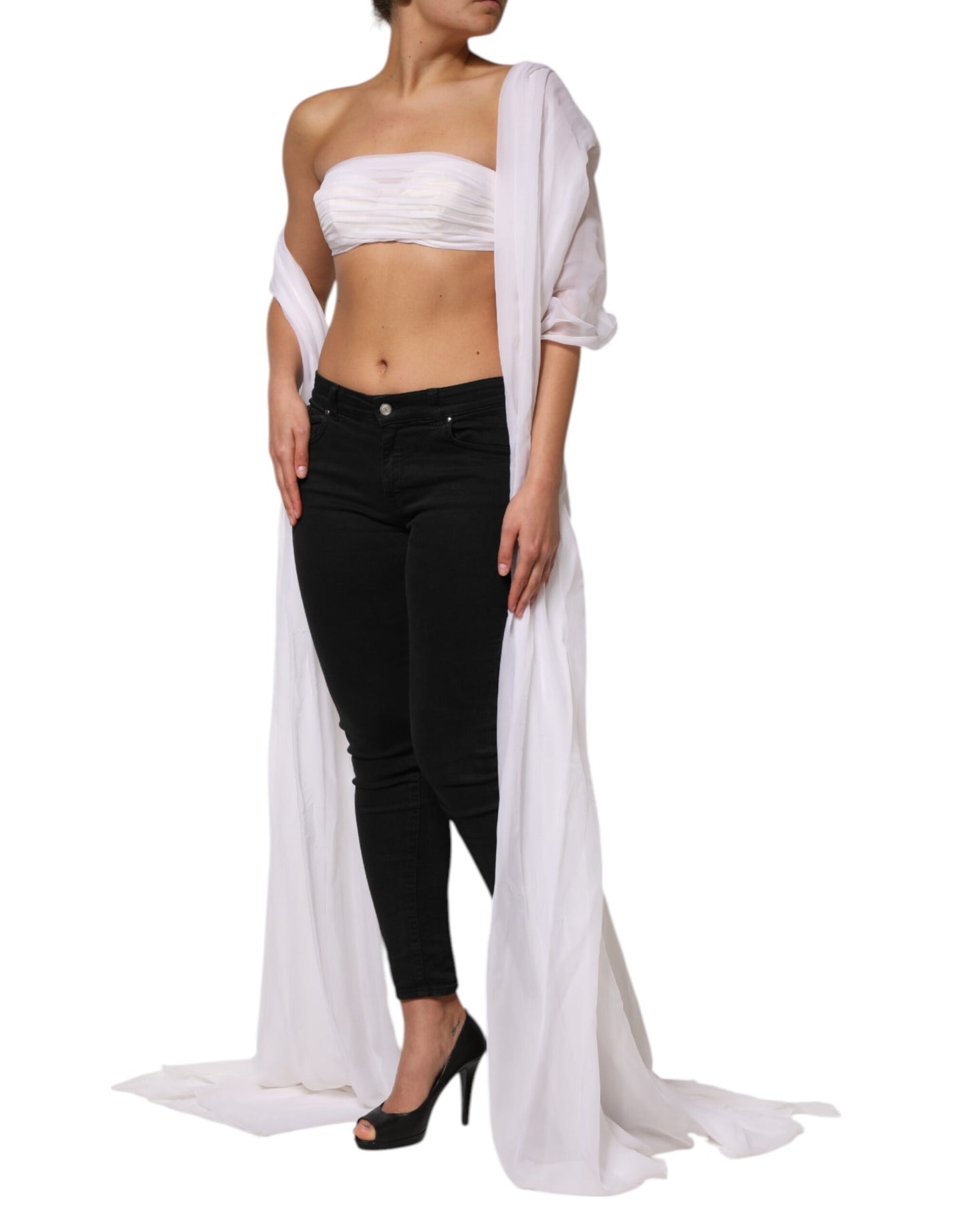 Dolce &amp; Gabbana White Bustier Corset Cropped Chiffon Top