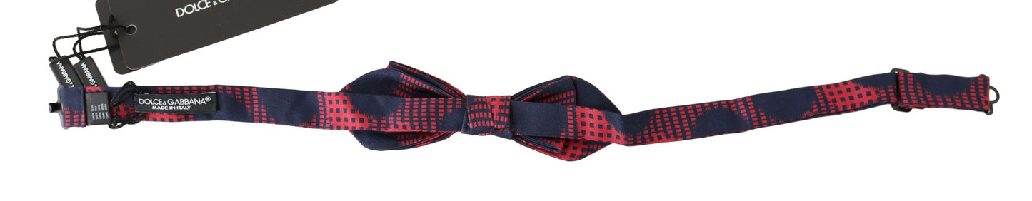 Dolce &amp; Gabbana Red Checkered 100% Silk Adjustable Men Neck Bow Tie
