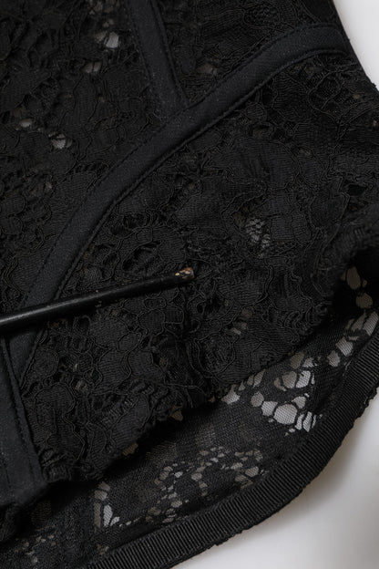 Dolce &amp; Gabbana Black Strapless Floral Lace Bustier Cropped Top
