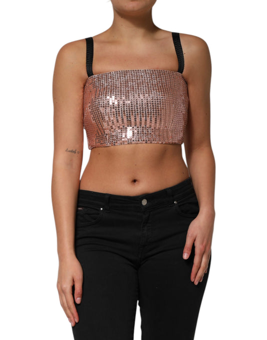 Dolce &amp; Gabbana Pink Sequined Nylon Sleeveless Cropped Top