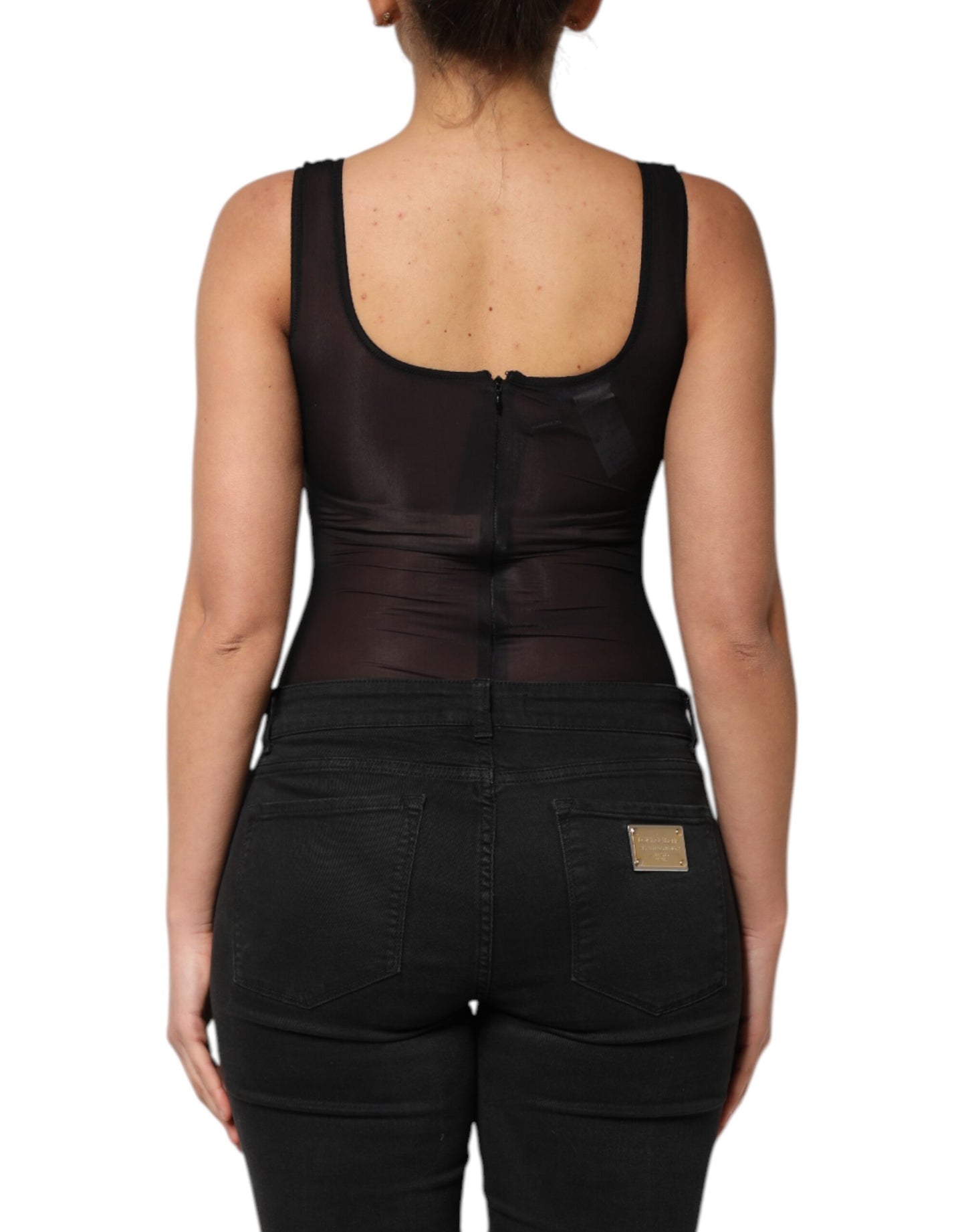 Dolce &amp; Gabbana Black Nylon Sleeveless Round Neck Tank Top