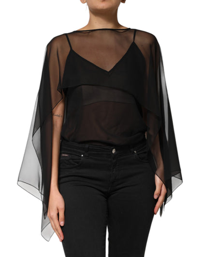 Dolce &amp; Gabbana Black See Through Silk Chiffon Lace Blouse Top