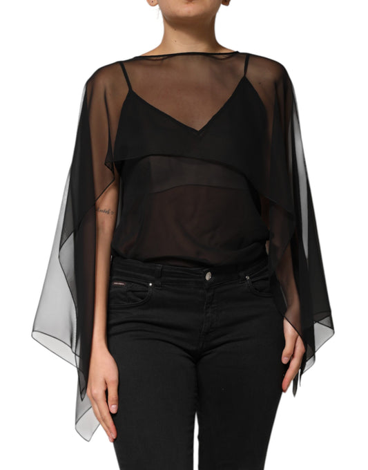 Dolce &amp; Gabbana Black See Through Silk Chiffon Lace Blouse Top