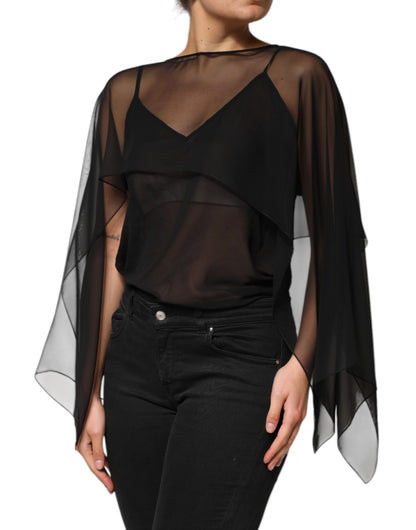 Dolce &amp; Gabbana Black See Through Silk Chiffon Lace Blouse Top