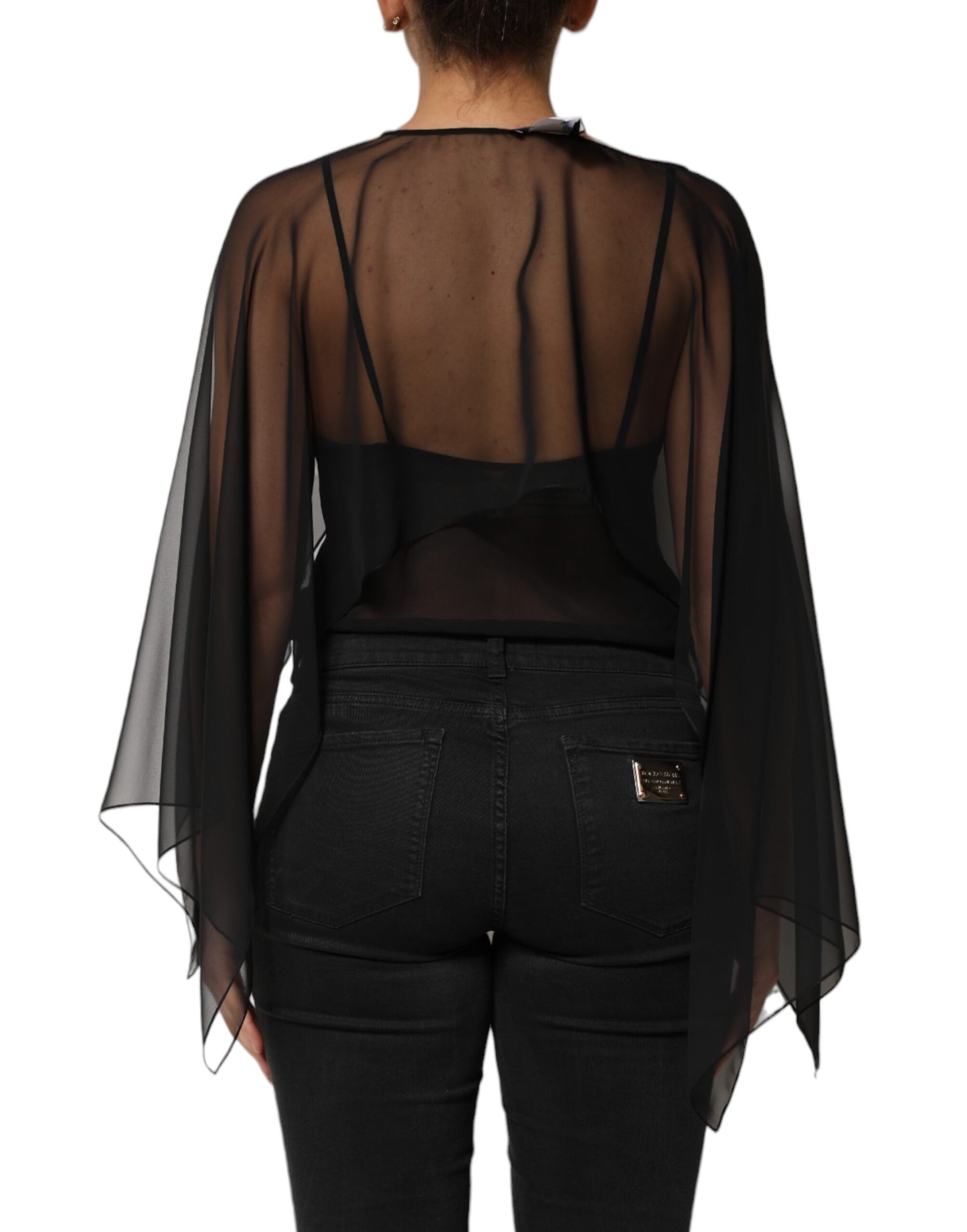 Dolce &amp; Gabbana Black See Through Silk Chiffon Lace Blouse Top