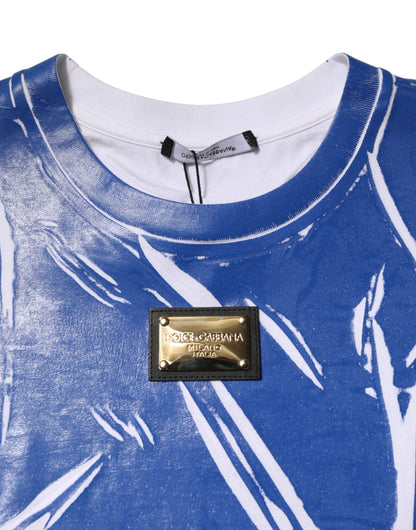Dolce &amp; Gabbana Blue White Cotton Logo Plaque Women Tank Top