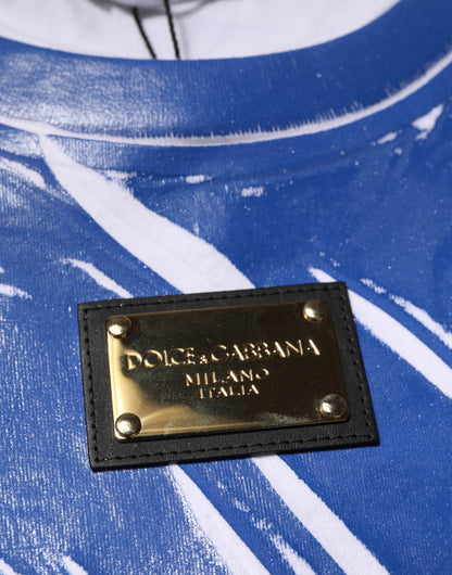 Dolce &amp; Gabbana Blue White Cotton Logo Plaque Women Tank Top