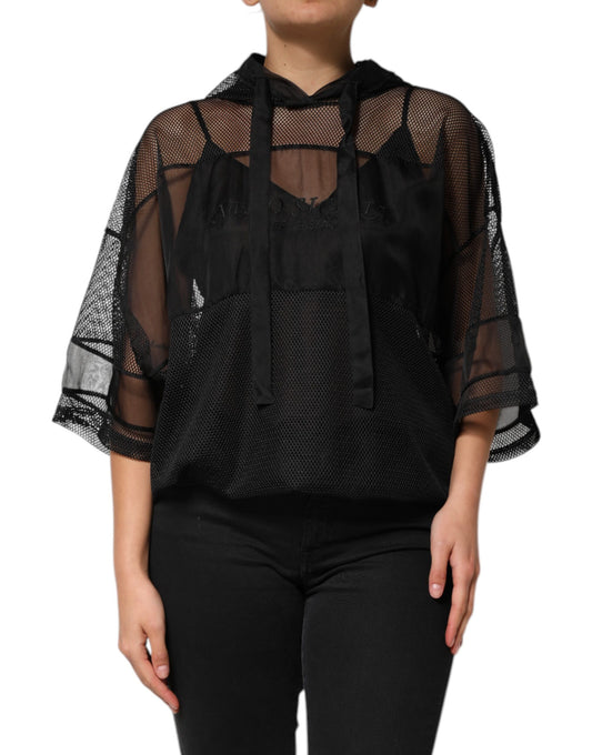 Dolce &amp; Gabbana Black See Through Hooded Pullover Sweater