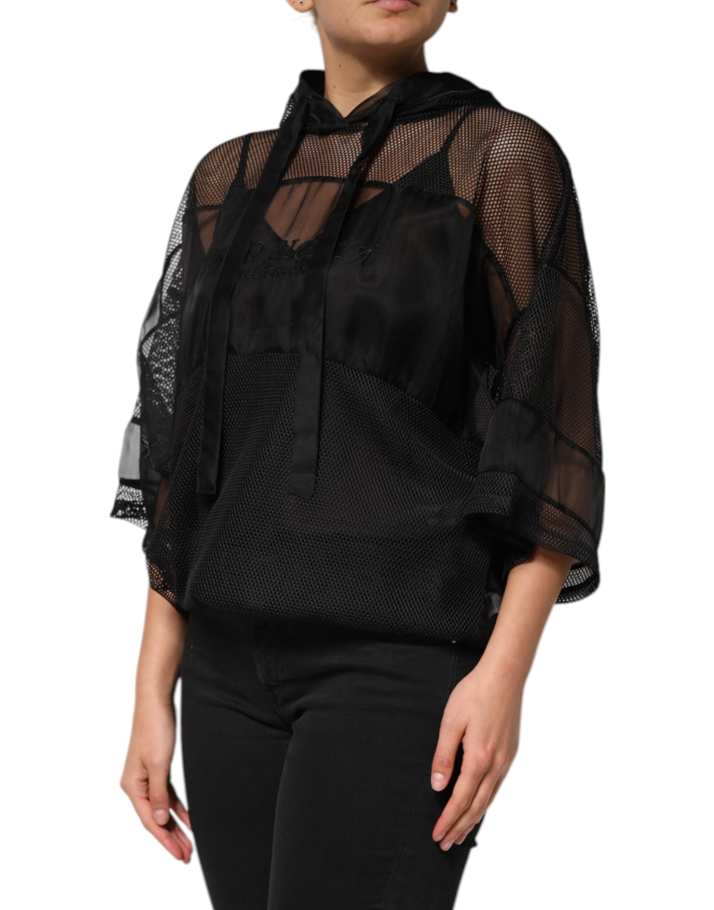 Dolce &amp; Gabbana Black See Through Hooded Pullover Sweater