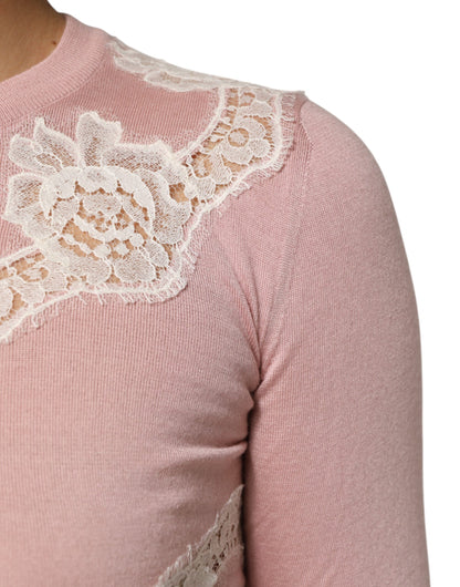 Dolce &amp; Gabbana Pink Floral Lace Detailing Cardigan Sweater