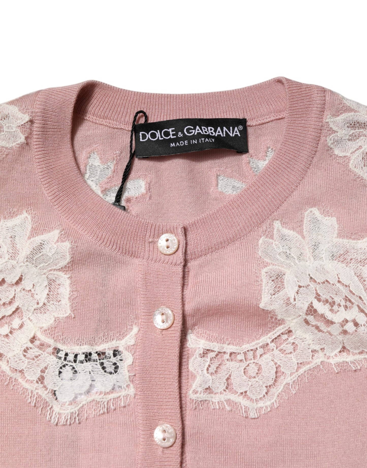 Dolce &amp; Gabbana Pink Floral Lace Detailing Cardigan Sweater