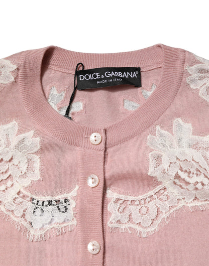 Dolce &amp; Gabbana Pink Floral Lace Detailing Cardigan Sweater